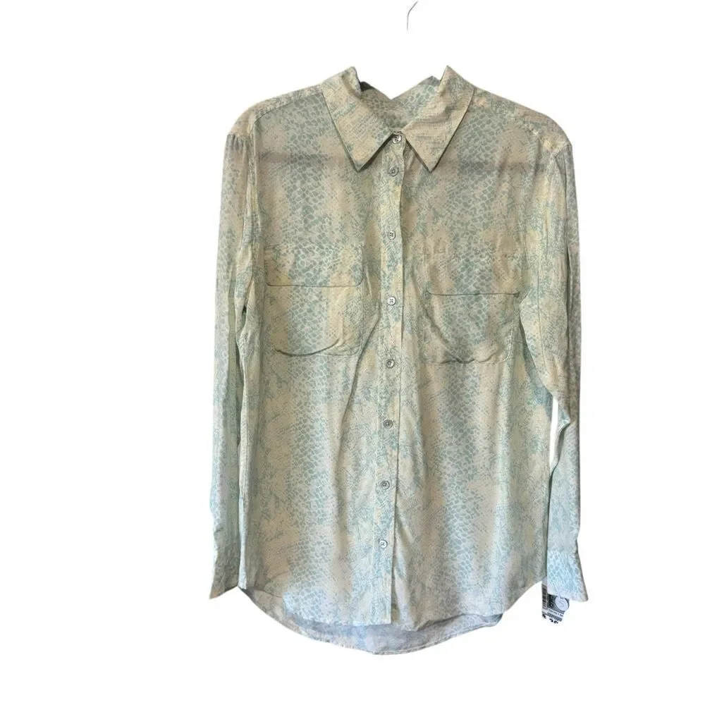 Revolve Equipment Slim Signature Sheer Snake Python Print Button-Up Blouse Sz S